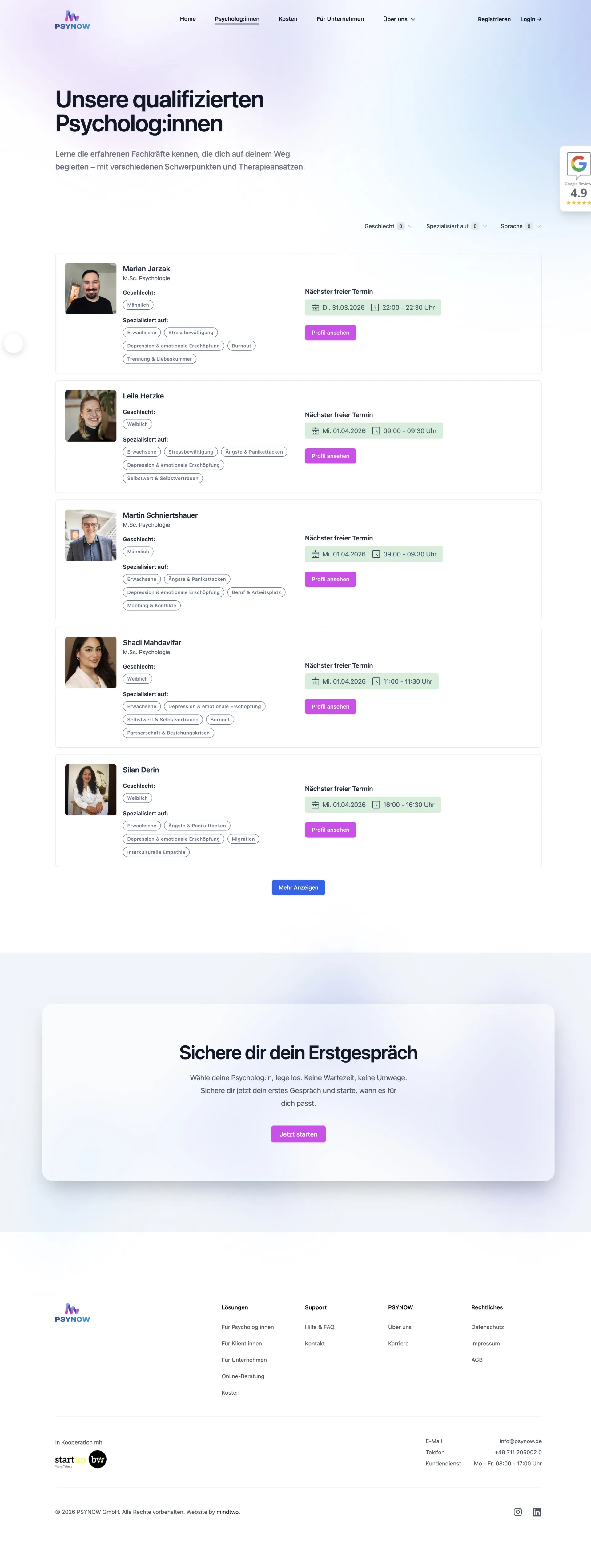 Psychologen-Übersicht vor dem Redesign