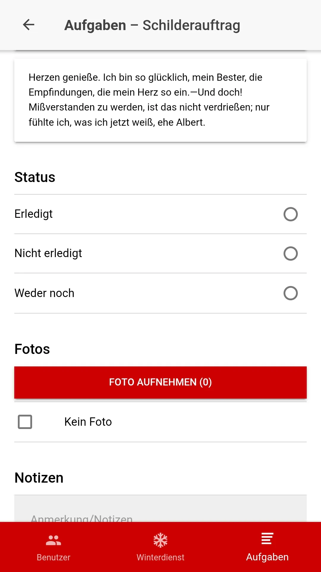 VESER App – Auftragsmaske